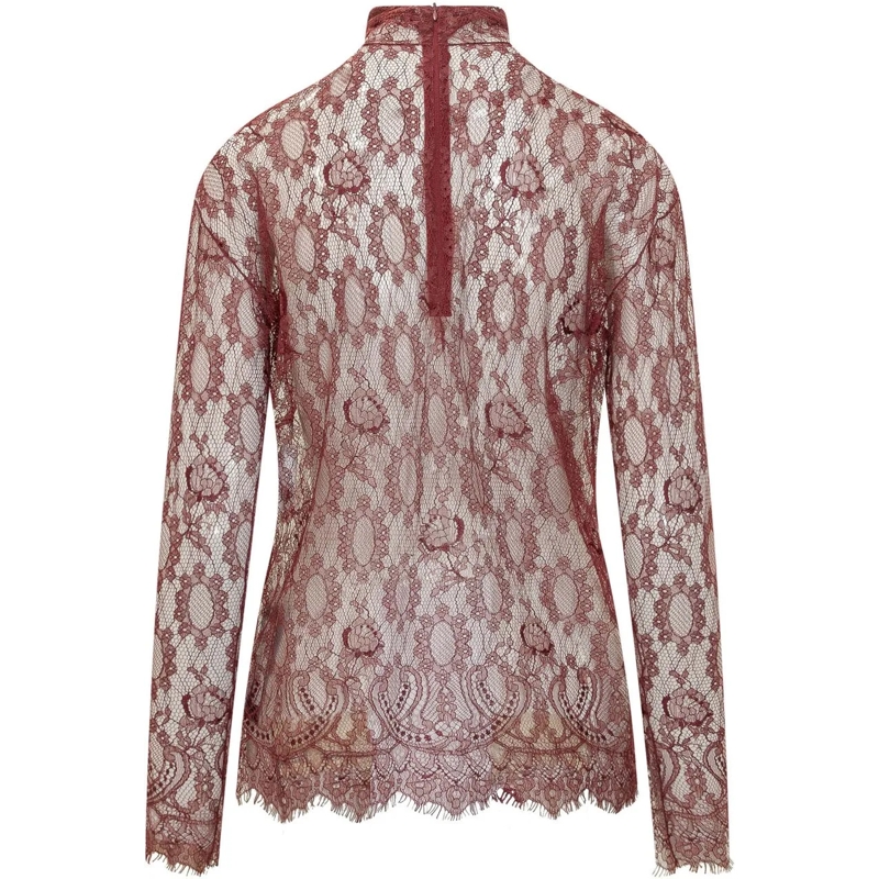 Dolce&Gabbana Langärmeliges Oberteil Top in Pizzo a Collo Alto braun(Image 2)
