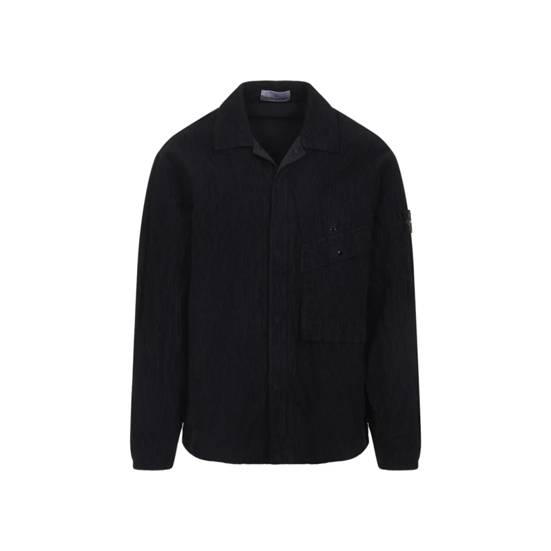 Stone Island Overhemd Textured Cotton Blend Casual Shirt Black