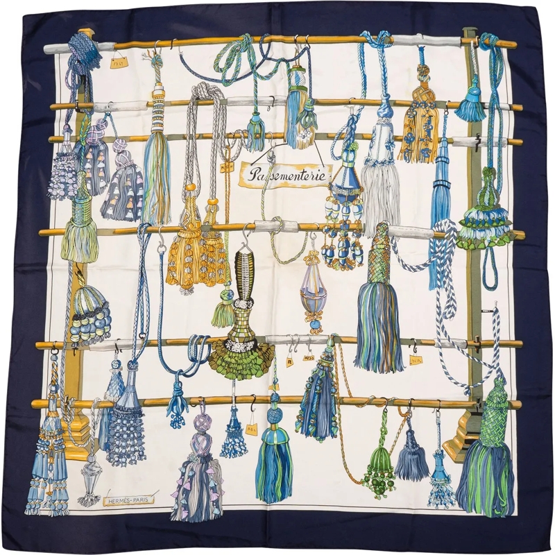 Hermès Wollschal Hermes Classic "Passemenerie" Silk Carre 90 Scarf  blau