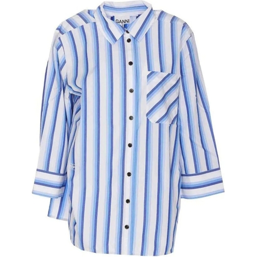 GANNI Blusen Ganni Cotton Striped Shirt blau