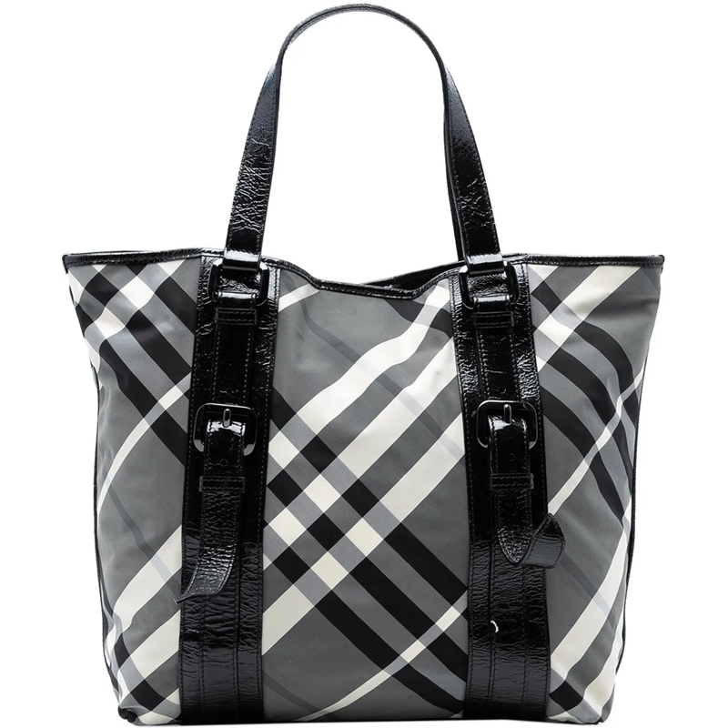 Burberry Shopper Medium Beat Check Nylon Victoria Tote grau