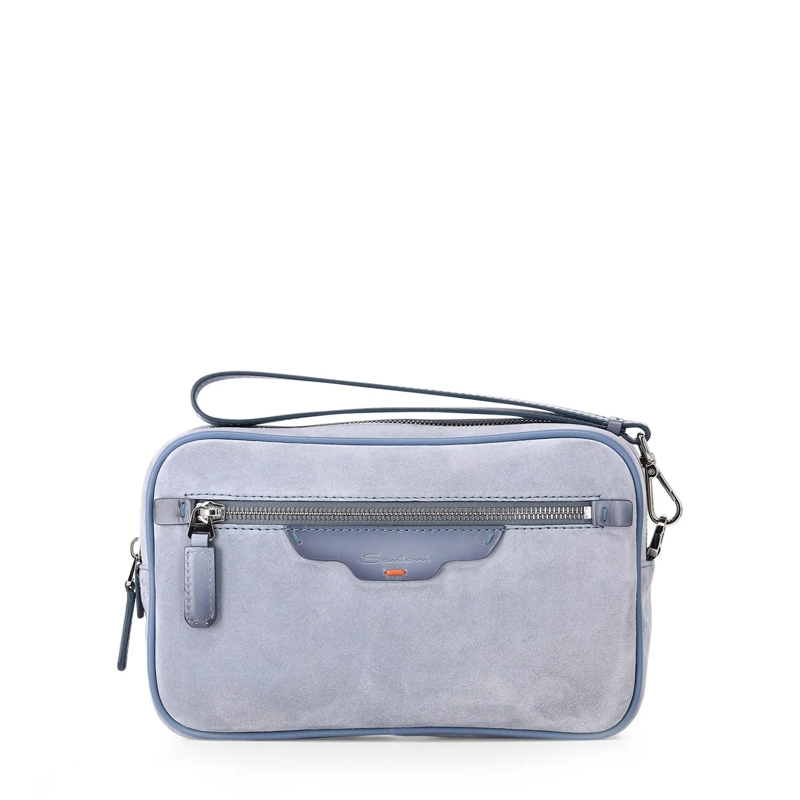 Santoni Sac à bandoulière Travel Bag aus Veloursleder blau