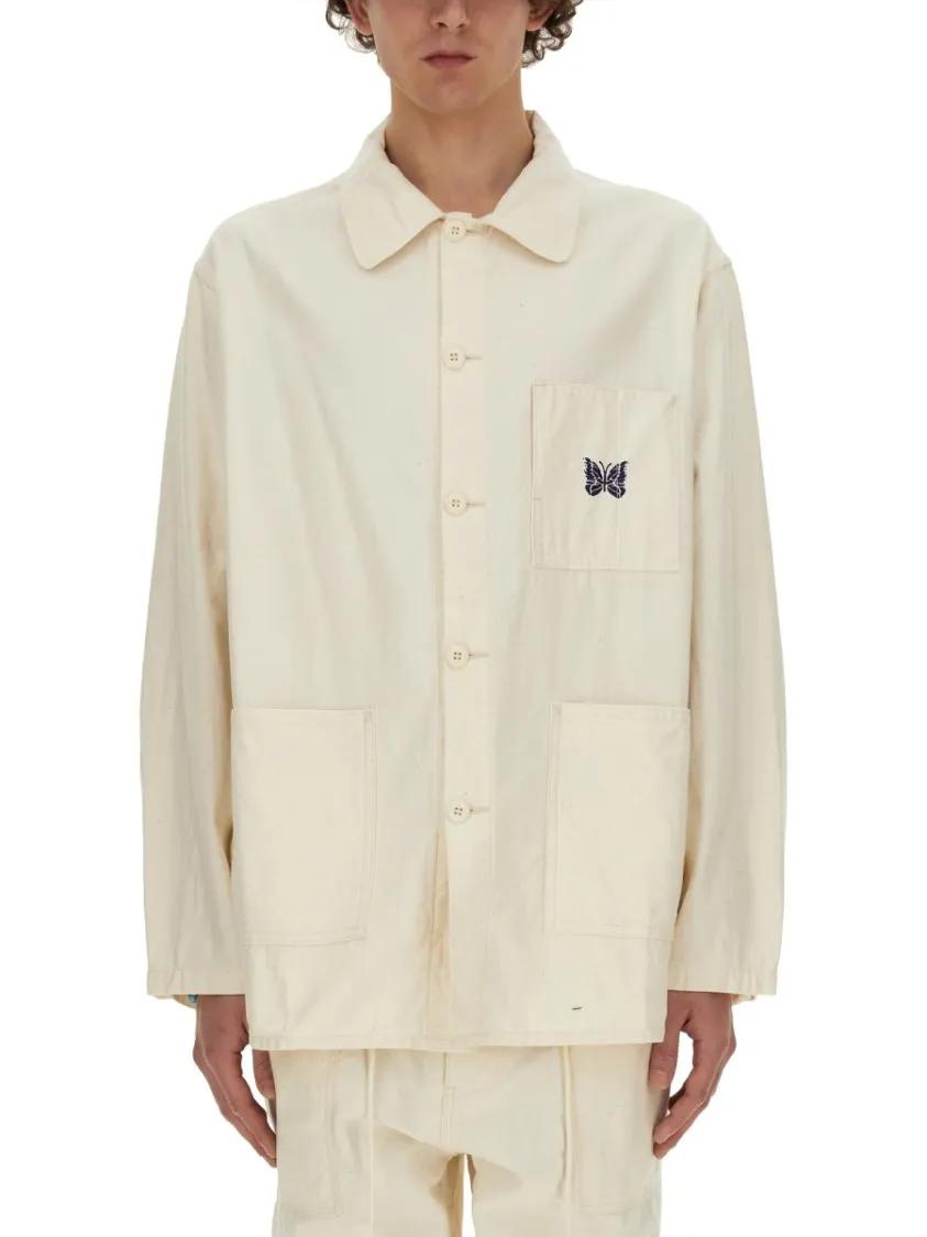 Thumbnail - Needles - Relaxed Fit Cotton Shirt - Größe M - weiß