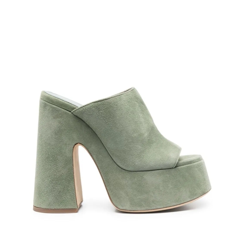 Vic Matié Mules Light Green Calf Suede Open-Toe Mules Grey