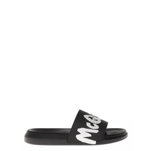 Alexander McQueen Black Rubber Slide Sandals With Logo Black Snörskor med snörning