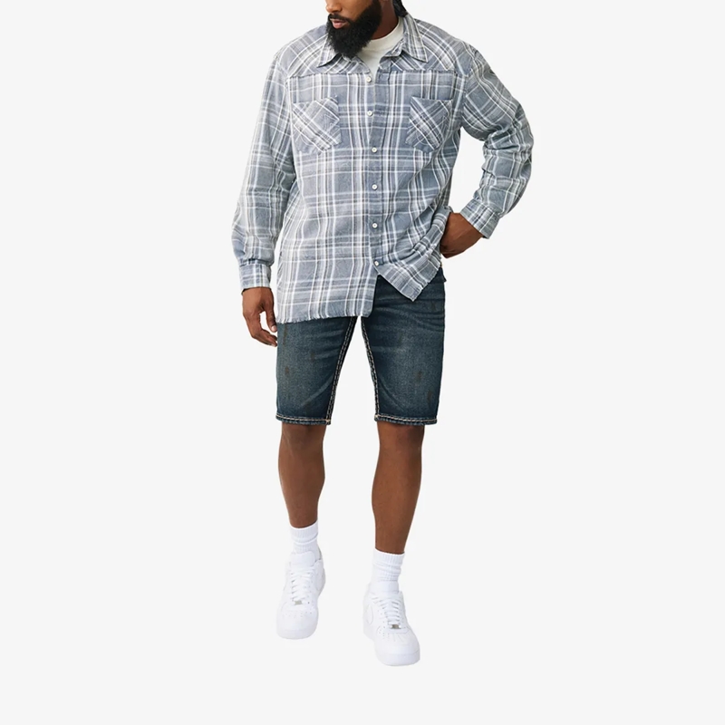 True Religion Hemd - Flanellhemd- Lässiger Schnitt- Knopfleiste- G blau(Image 2)