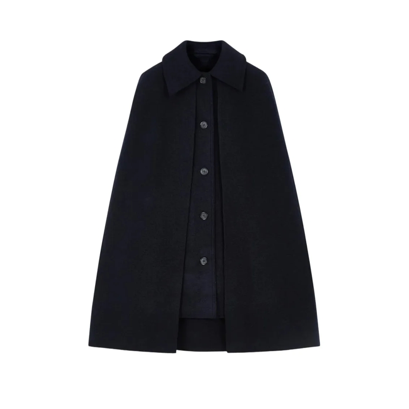 TOTEME Cape Structured Blue Cape Coat With Flared Hem Black
