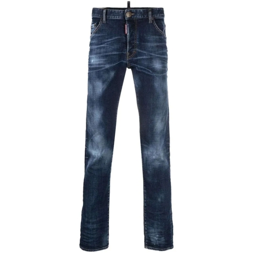 Dsquared2 Jeans Logo-Patch Straight-Leg Blue Denim Jeans Black