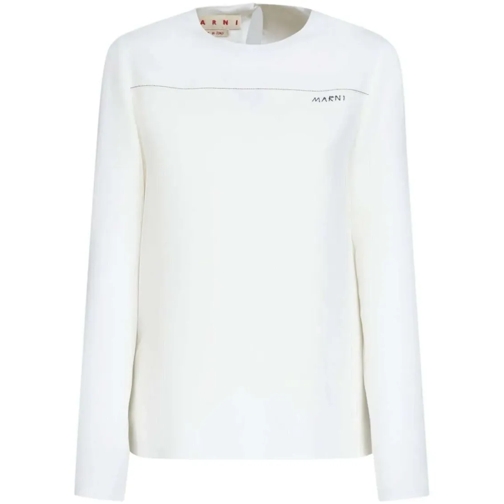 Marni Langärmelige Oberteile Logo-Print Long-Sleeved Top White