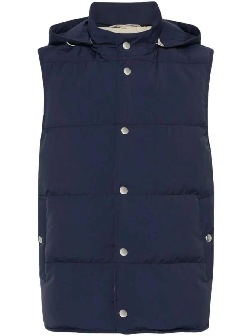 Thumbnail - Eleventy - Navy Blue Hooded Padded Gilet - Größe 58 - blau