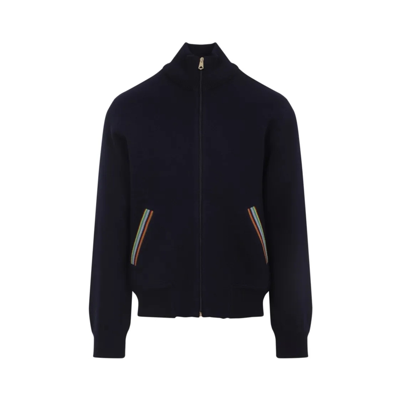 Paul Smith  Zip-Up Jacket With Colorful Striped Accents Blue