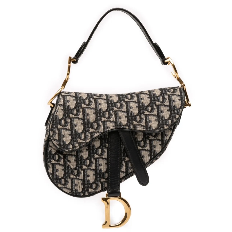 Christian Dior Schultertasche Mini Oblique Canvas Saddle Bag blau