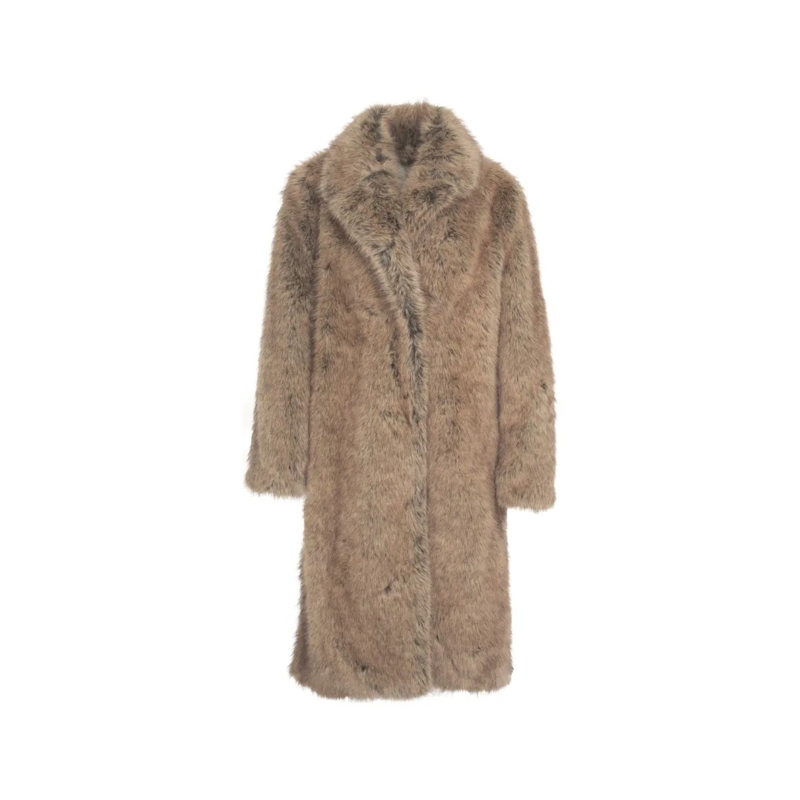 LIU JO  Long Synthetic Fur Coat Neutrals