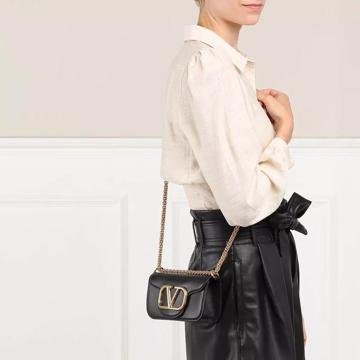 Valentino Garavani V Logo Small Shoulder Bag Leather Black Crossbody Bag