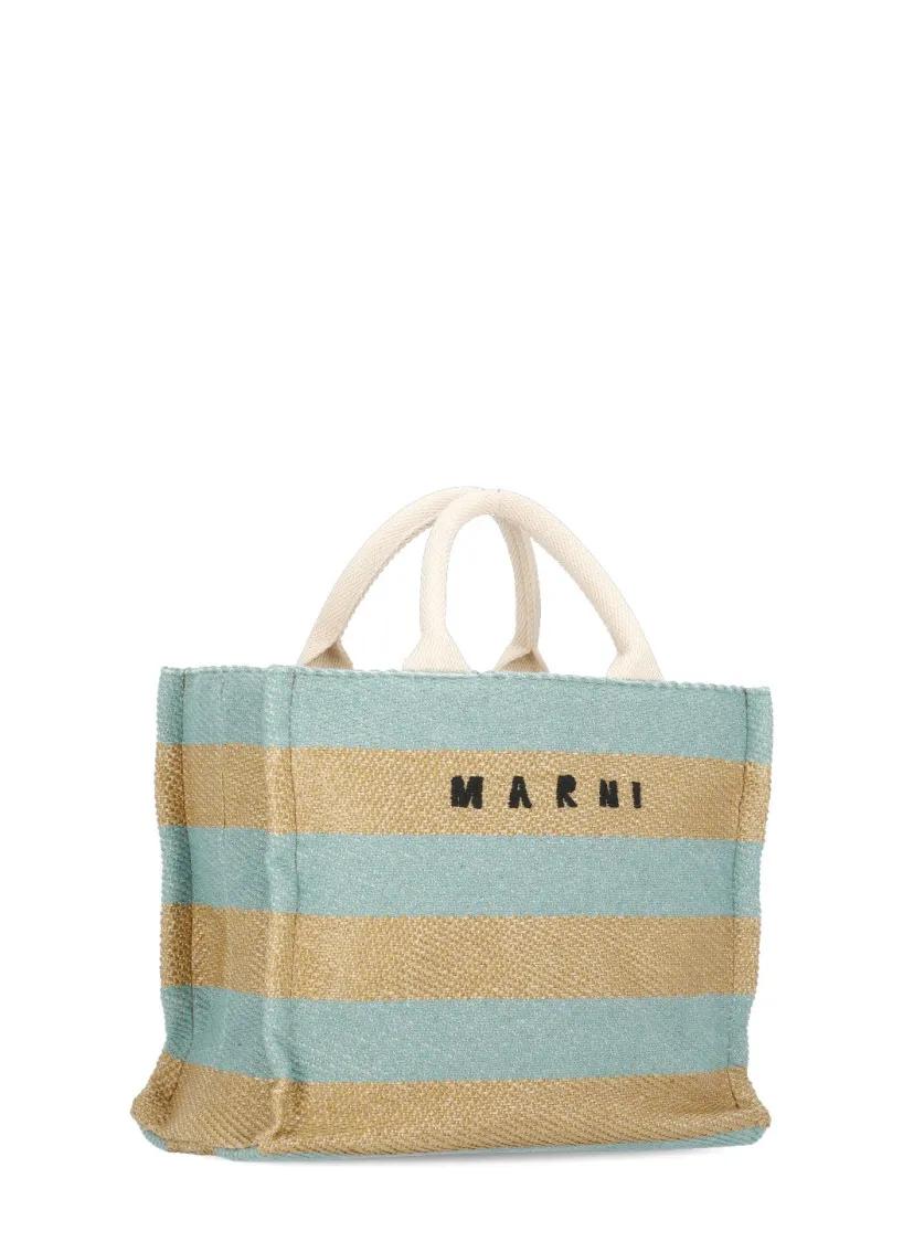 Marni Shoppers & Totes Light Blue Rafia Shopping Bag in blauw