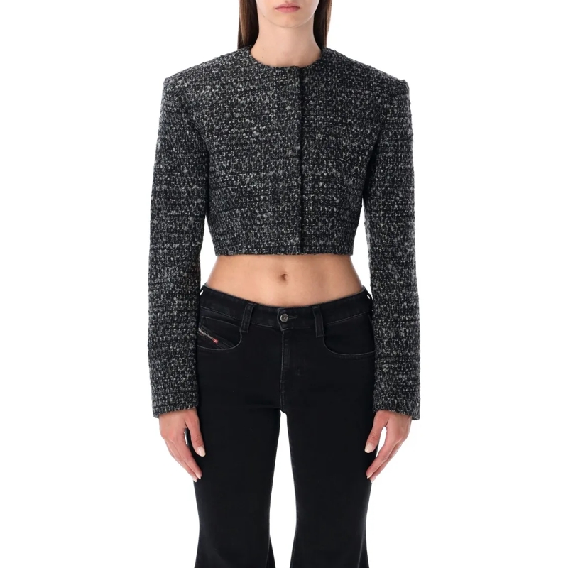 Diesel Overgangsjas G-Crop-G Black Bouclé Wool Blend Cropped Jacket Black