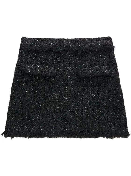 MSGM - Frayed-Trim Bouclé Miniskirt - Größe 40 - schwarz