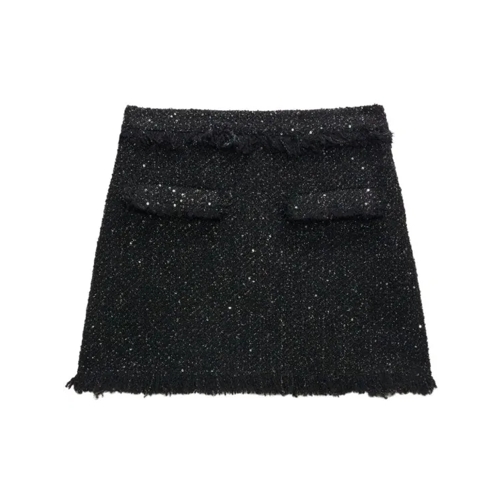 MSGM Frayed-Trim Bouclé Miniskirt Black Minikjolar