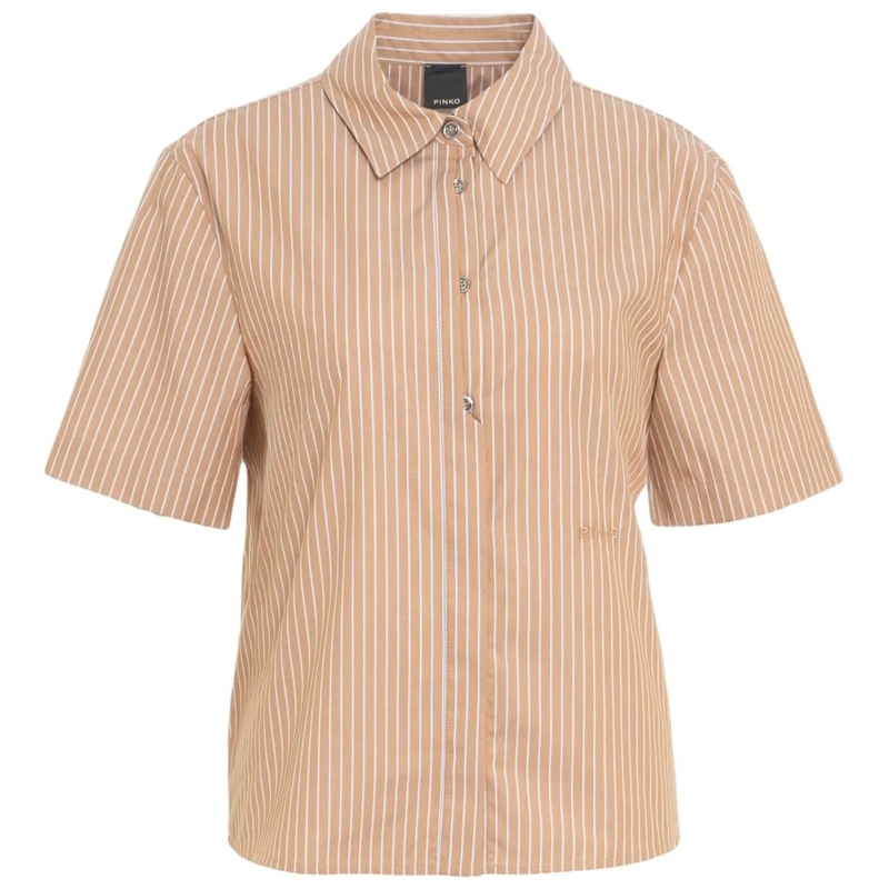 Pinko Blouse Brown Short Sleeve Shirt With Vertical Stripes Brown
