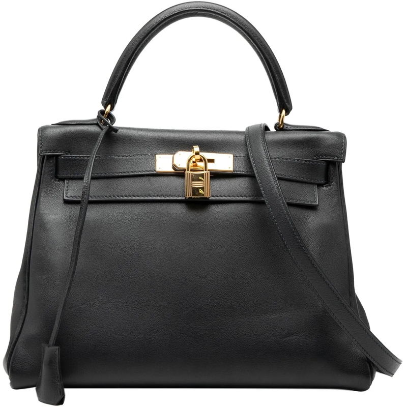 Hermès Schultertasche Togo Kelly II Retourne 28 schwarz