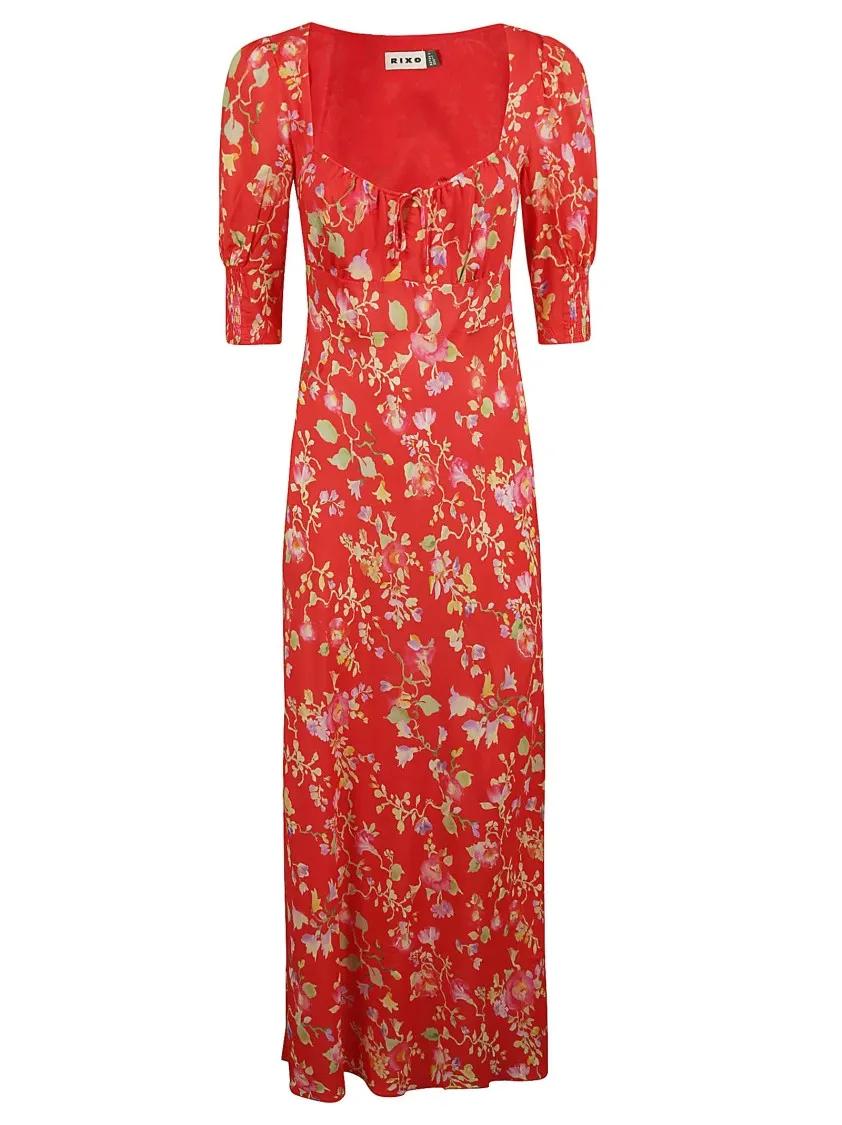 Rixo - Floral Print Maxi Dress With Puff Sleeves - Größe XXS - rot