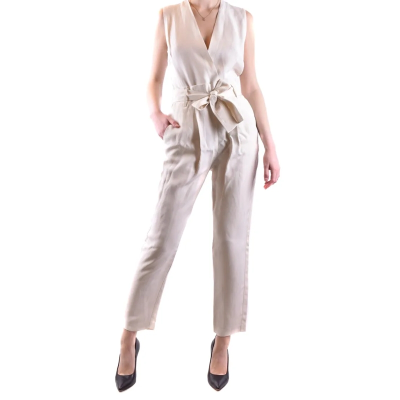 Pinko Jumpsuit Sleeveless White Jumpsuit With Deep V-Neck Pink