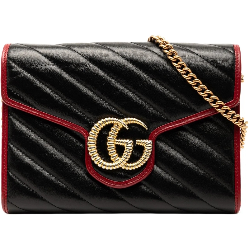Gucci Schultertasche GG Marmont Matelasse Leather Torchon Wallet On Cha schwarz