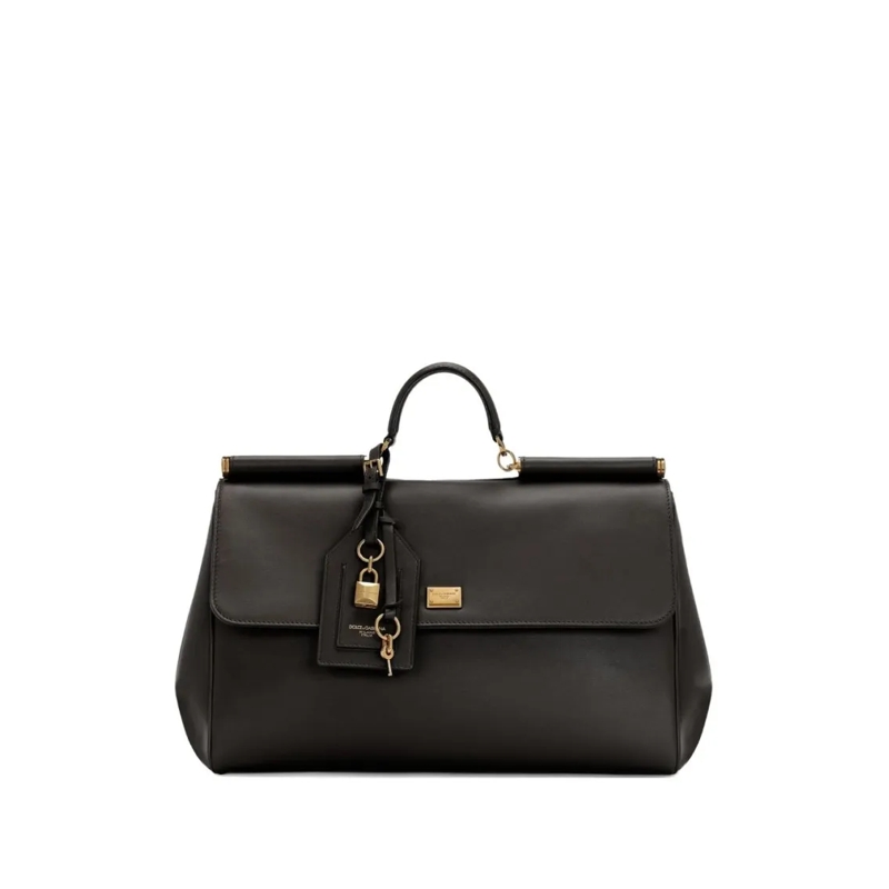 Dolce&Gabbana Fourre-tout Structured Leather Handbag With Gold-Tone Hardware Black