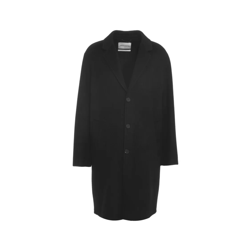 Amaranto  Black Cashmere-Wool Blend Coat With Notch Collar Black