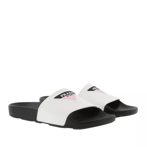 Prada Logo Slide Sandals Bianco/Rosa Slipper