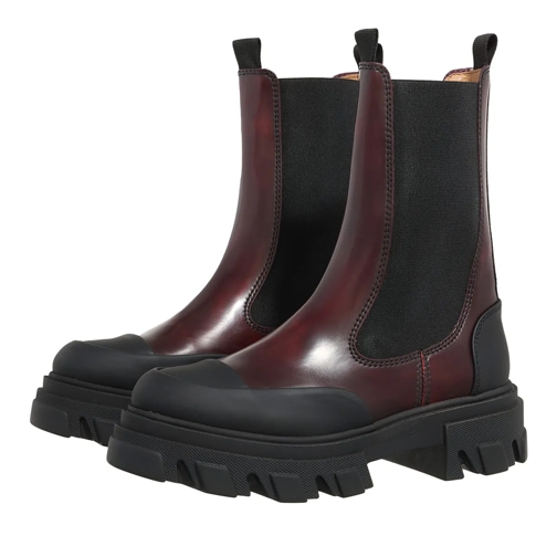 GANNI Botte Cleated Mid Chelsea Boot Brushed Black/Dark Burgundy