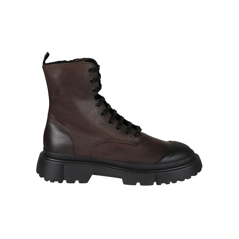 Hogan Bottes Ankle-High Brown Leather Boots Black