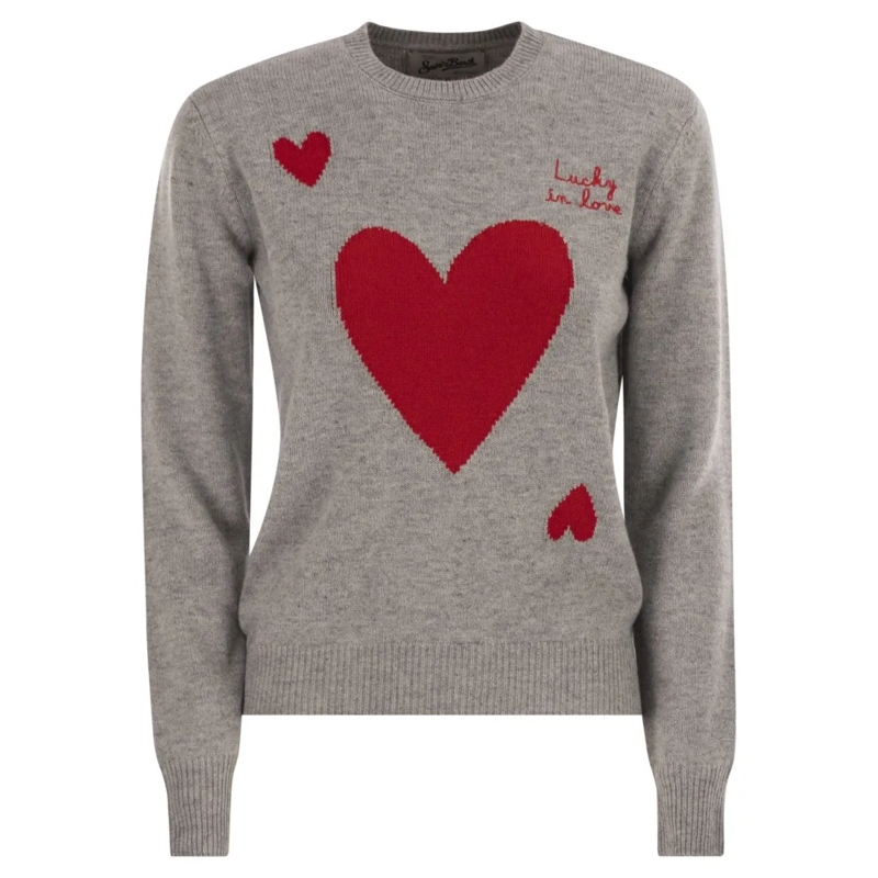 Mc2 Saint Barth Trui Wool And Alpaca Blend Jumper With Heart Motifs Grey