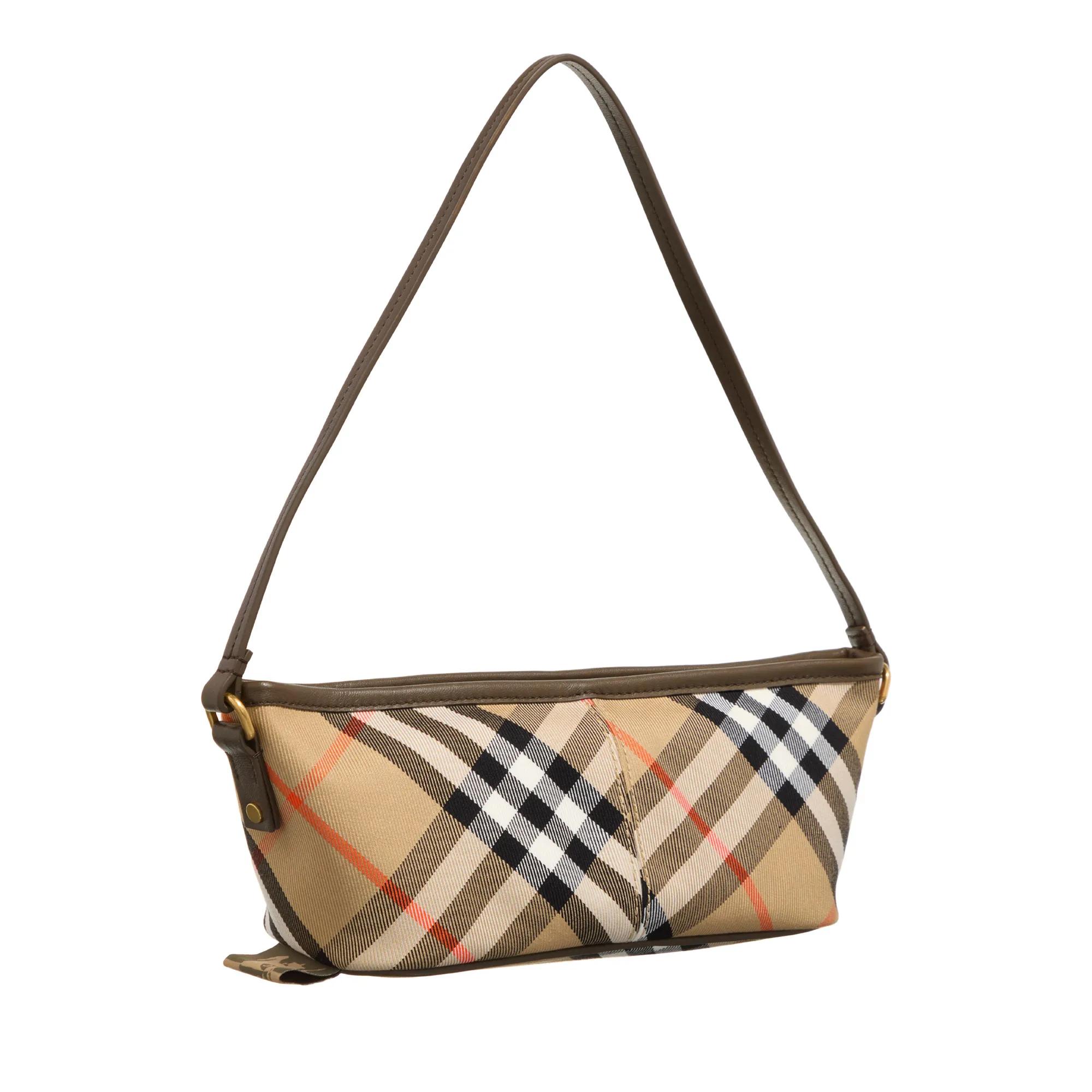 Burberry Check Mini Schoudertas met Leren Details Beige Dames