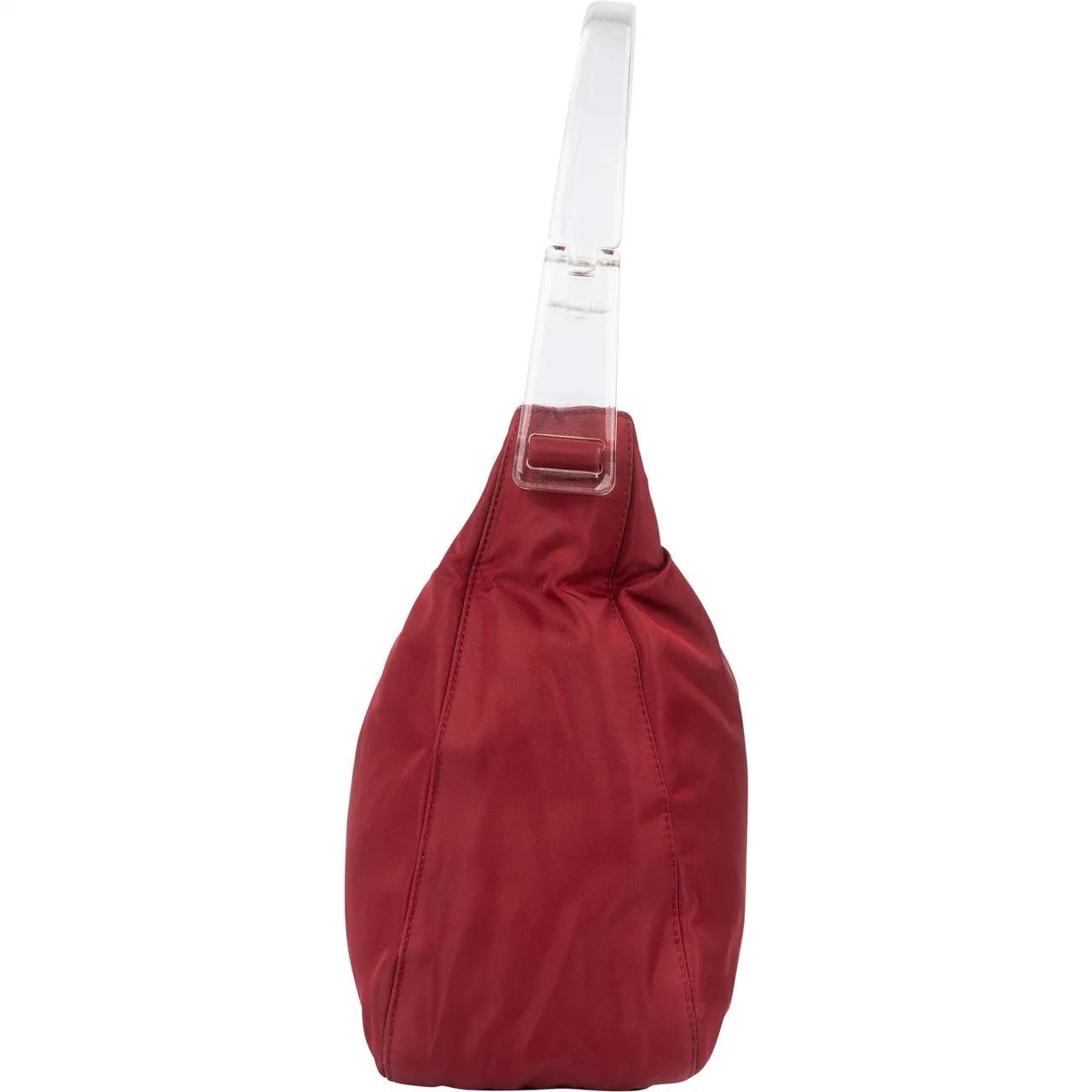 Thumbnail - Prada Crossbody Bags - Prada Red Nylon Transparent Handle Hobo Bag - Gr. unisize - in Bunt - für Damen