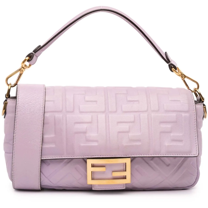 Fendi Sac à bandoulière Zucca Embossed Leather Baguette Satchel lila