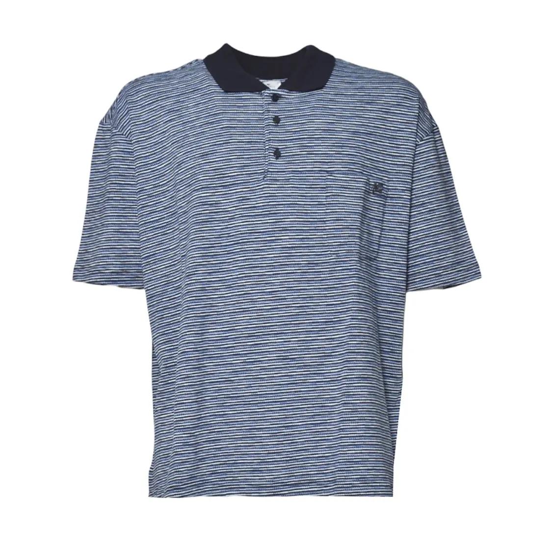 Thumbnail - Etro - Blue Cotton Jersey Striped Polo - Größe M - blau