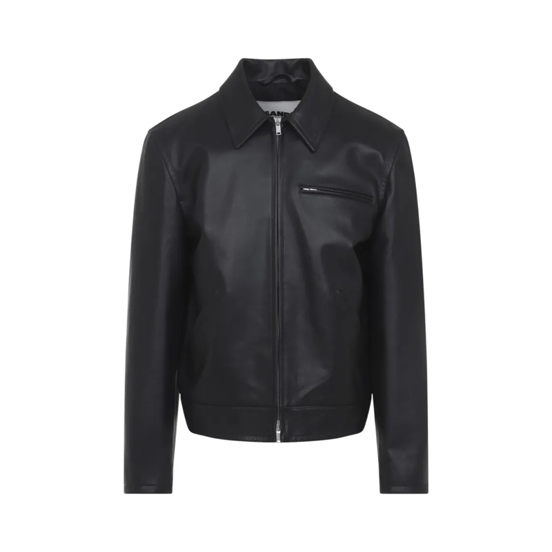 Jil Sander Leren jas Black Calf Leather Jacket With Classic Collar And  Black