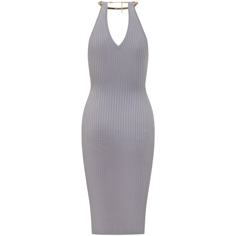 Elisabetta Franchi Maxikleid Abito di Maglia con Scollo a V e Dettaglio Collo grau(Image 2)