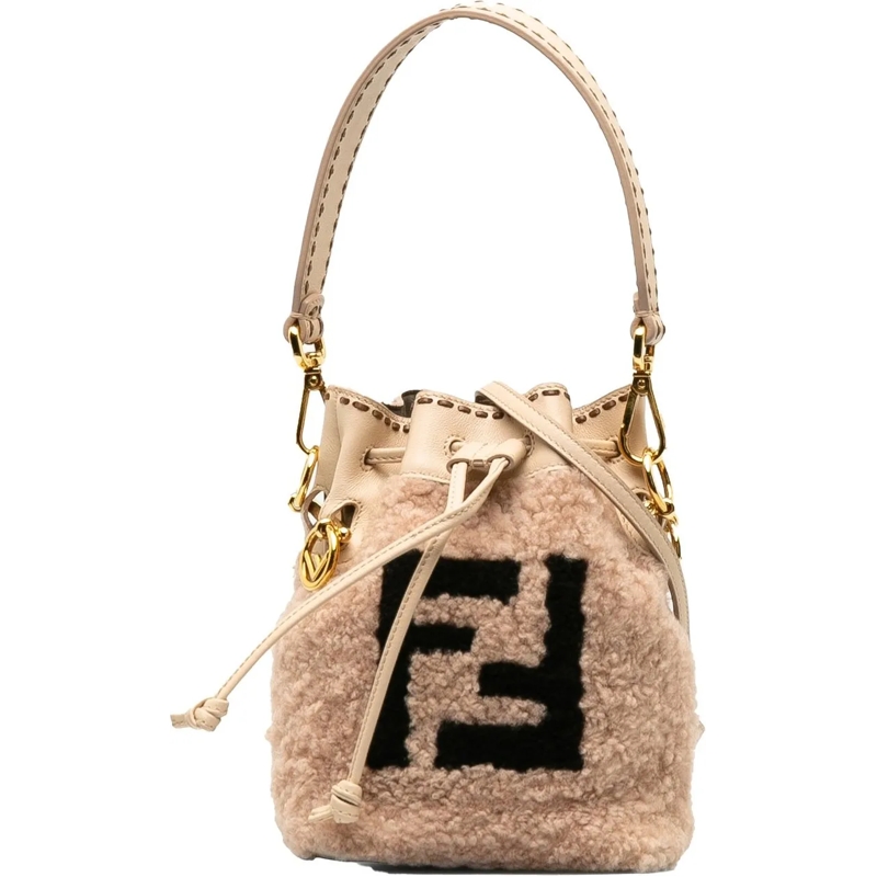 Fendi Tote Shearling Mini Mon Tresor Bucket Bag rose