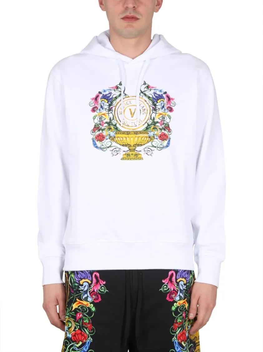 Thumbnail - Versace Jeans Couture - Drawstring Hooded Sweatshirt With Floral Logo Prin - Größe M - weiß