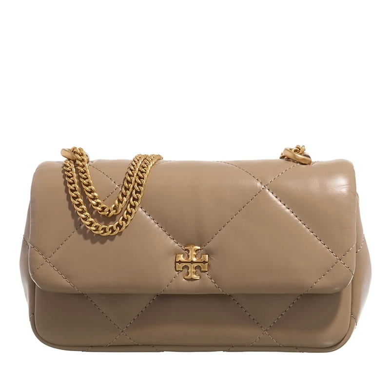Tory Burch Crossbody Bag Kira Diamond Quilt Mini Flap Bag Taupe Oak