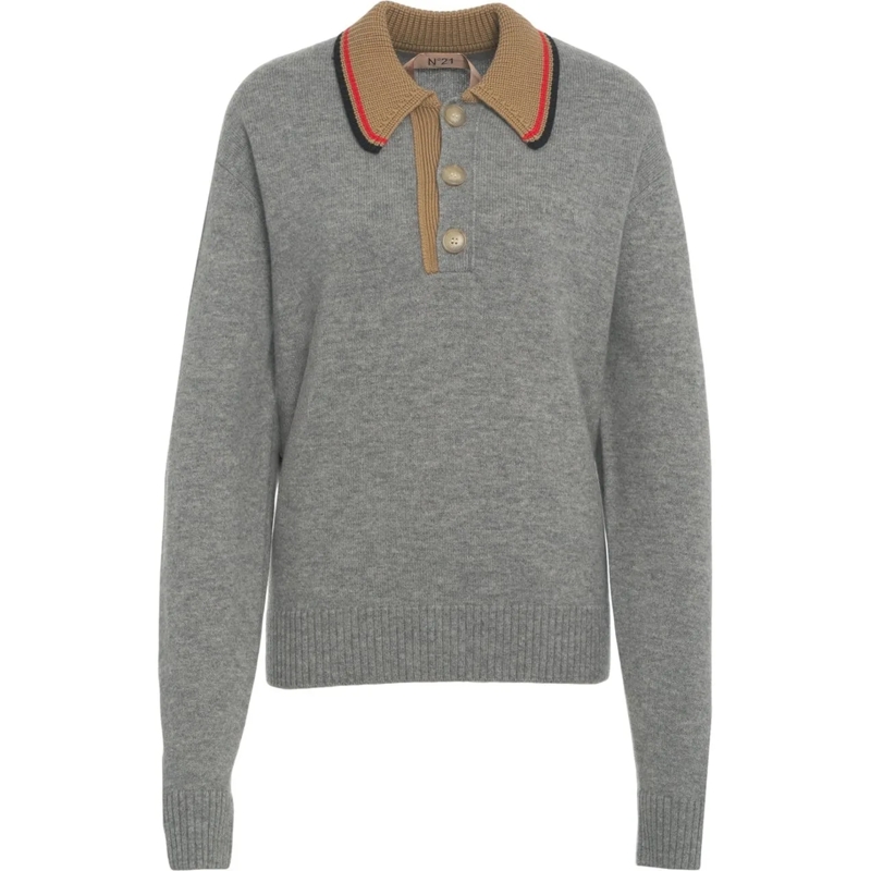 N°21  Polo Collar Pullover grau