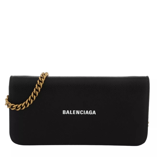 Balenciaga Wallet On Chain Leather Grainy Leather Black Clutch