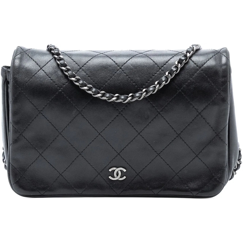 Chanel Sac à bandoulière CC Quilted Lambskin Full Flap Wallet on Chain schwarz
