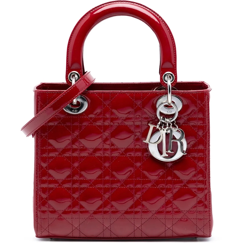 Christian Dior Schultertasche Medium Patent Cannage Lady Dior rot
