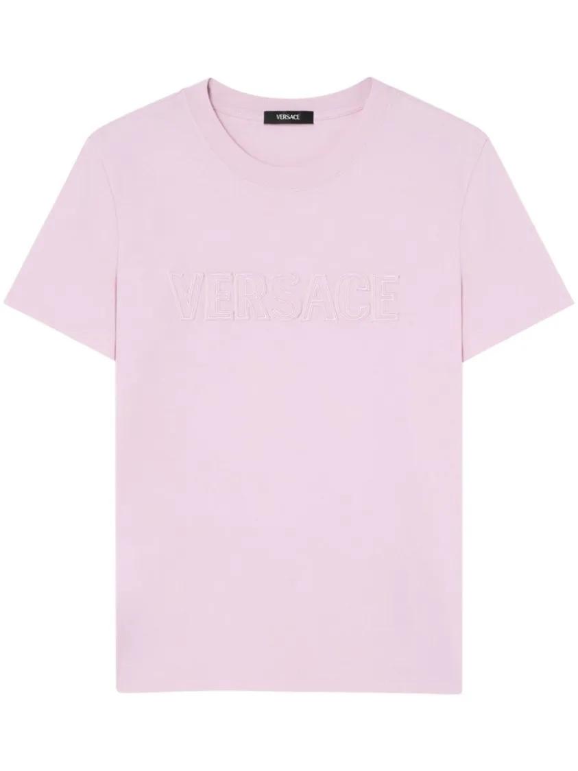 Thumbnail - Versace - `` Fringed Logo Embroidery T-Shirt - Größe 40 - pink