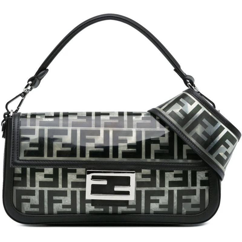 Fendi Schultertasche Medium Zucca PVC Baguette Satchel schwarz