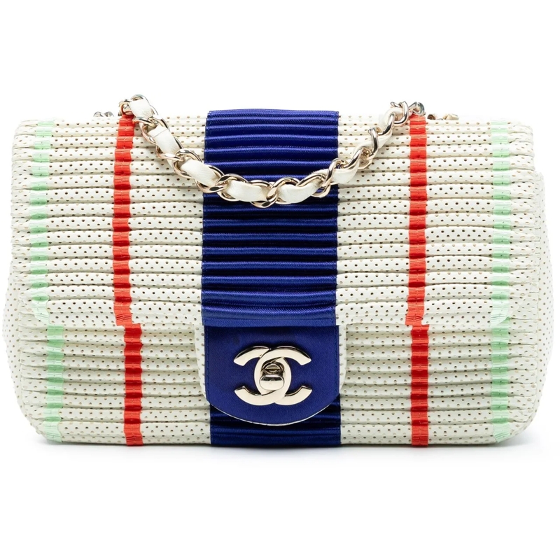Chanel Schultertasche New Mini Pleated Perforated Lambskin Single Flap weiß
