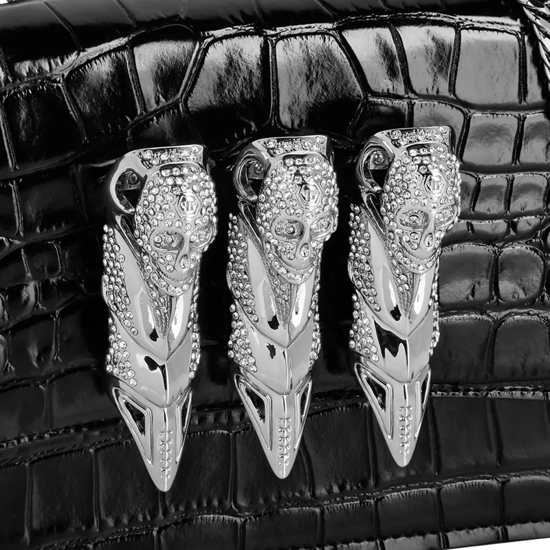 Philipp Plein Crossbody Bag Henkeltasche Skull Crocco Print schwarz(Image 5)